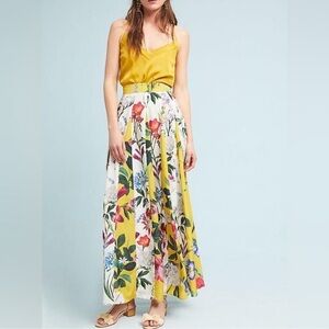 Rococo Sand Floral Maxi Skirt Aprile Yellow Pleated